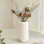 White Ceramic Vase for Flowers, 8 INCH Modern Small Ribbed Textured White Flower Vase for Home Decor, Pampas Grass, Decorative, Farmhouse, Coffee Table, Bookshelf and Home Living