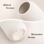 White Ceramic Vase for Flowers, 8 INCH Modern Small Ribbed Textured White Flower Vase for Home Decor, Pampas Grass, Decorative, Farmhouse, Coffee Table, Bookshelf and Home Living