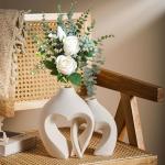Zormon Heart Shaped White Ceramic Vase Set of 2