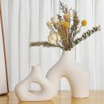 White Ceramic Vase Set of 2 for Decor