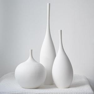 White Ceramic Vase Set of 3 - Modern Boho Decor