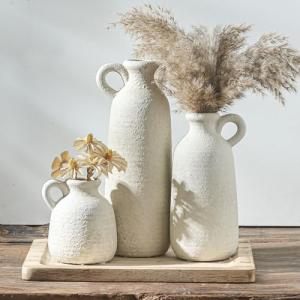 Set of 3 Whitewashed Rustic Ceramic Vases
