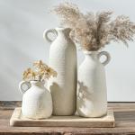 Set of 3 Whitewashed Rustic Ceramic Vases