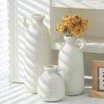 Set of 3 Whitewashed Rustic Ceramic Vases
