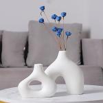 White Ceramic Vase Set of 2 for Decor