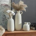 Set of 3 Whitewashed Rustic Ceramic Vases