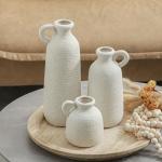 Set of 3 Whitewashed Rustic Ceramic Vases