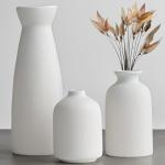 Distressed Ceramic Vase Set of 3, Modern Bohemian Farmhouse Home Decor, Pampas Grass Dried Flowers Vases for Living Room, Dining Room, Bedroom, Kitchen, Bathroom, Office, Entryway (White)