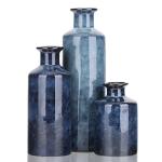 Blue Ceramic Vase Set - 3 Blue Small Vases, Farmhouse Country Flower Vase Home Decor, Living Room Decoration, Table Decoration, Fireplace Decor, and Entrance Decorations Centerpieces