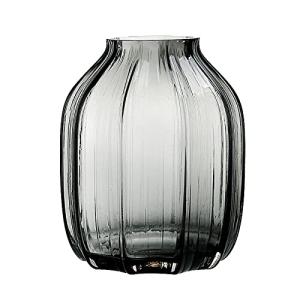Black Grey Glass Vase for Flowers,Dark Grey Bud Tall Glass Vases,H-8.0" Simple Striped Design for Home Floor Decor,Farmhouse Decor, Centerpiece Coffee Table Decorations