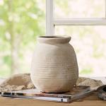 SIDUCAL Ceramic Rustic Farmhouse Vase | 7.3 Inch Pottery Decorative Flower for Home Decor | Sand Glaze Finish Boho Vase for Table, Living Room, Bathroom Decoration, Shelf Decor, Mantel, White