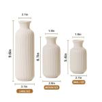BOXJINCO White Ceramic Vase Set of 3,Modern Vase Ribbed Design,Minimalist Decor Flower Vase for Table,Shelf,Farmhouse Vase for Decor（Vertical Ribbed Vase）