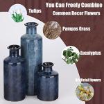 Blue Ceramic Vase Set - 3 Blue Small Vases, Farmhouse Country Flower Vase Home Decor, Living Room Decoration, Table Decoration, Fireplace Decor, and Entrance Decorations Centerpieces