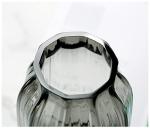 Black Grey Glass Vase for Flowers,Dark Grey Bud Tall Glass Vases,H-8.0" Simple Striped Design for Home Floor Decor,Farmhouse Decor, Centerpiece Coffee Table Decorations