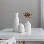 Distressed Ceramic Vase Set of 3, Modern Bohemian Farmhouse Home Decor, Pampas Grass Dried Flowers Vases for Living Room, Dining Room, Bedroom, Kitchen, Bathroom, Office, Entryway (White)