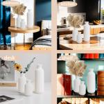 BOXJINCO White Ceramic Vase Set of 3,Modern Vase Ribbed Design,Minimalist Decor Flower Vase for Table,Shelf,Farmhouse Vase for Decor（Vertical Ribbed Vase）