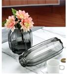 Black Grey Glass Vase for Flowers,Dark Grey Bud Tall Glass Vases,H-8.0" Simple Striped Design for Home Floor Decor,Farmhouse Decor, Centerpiece Coffee Table Decorations