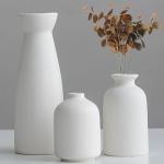 Distressed Ceramic Vase Set of 3, Modern Bohemian Farmhouse Home Decor, Pampas Grass Dried Flowers Vases for Living Room, Dining Room, Bedroom, Kitchen, Bathroom, Office, Entryway (White)