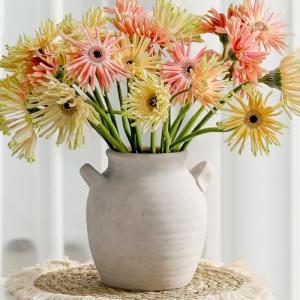 Vanselia Ceramic Flower Vase Home Decor - Farmhouse Table Vases with Handle Living Room Decoration Vintage Decorative Aesthetic for Shelf Coffee Dining Desk House Bookshelf Fireplace (7.1" Rustic)