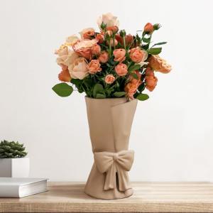 Relexome Beige Ceramic Bow Vase 9.64 in Unique Cute Modern Decorative Bouquet Flower Vases for Home Living Room Table Decor Women Girl Gifts