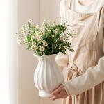 SEUYUCL White Ceramic Vase, 7.6 Inch Flower Vase Home Decor Modern Decorative Vases for Bouquet, Unique Vases for Farmhouse Living Room Cabinet Table Centerpieces Wedding Decorations