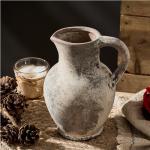 SIDUCAL Ceramic Rustic Farmhouse Vase with Handle, Terracotta Vase, Minimalist Decorative Vases for Home Decor, Table, Living Room, Shelf, Christmas Decoration(Gray)