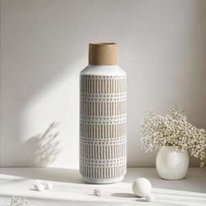 LIZOFER Rustic Ceramic Vase for Living Room Bedroom 11.02'' Farmhouse White Flower Vases for Bouquet Fake Plant Home Decor Office Table Shelf Fireplace Centerpieces Retro Vintage Classic Modern