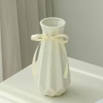 Origami Ceramic Vase with Ribbon, 7.9" H, Artistic Design Flower Vase Geometrical Style for Modern Home Decoration