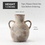 SIDUCAL Rustic Ceramic Farmhouse Flower Vase with 2 Handles, Whitewashed Terra Cotta Vase, Decorative Pottery Flower for Home Decor, Table, Living Room, Shelf Decor, 7.3 Inch, Terra