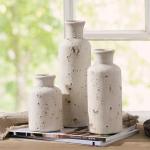 SIDUCAL Ceramic Rustic Farmhouse Vase Set of 3, Whitewashed Terracotta Vase, Clay Decorative Vases for Home Decor, Living Room, Shelf, Mantel Decoration(Rustic White)