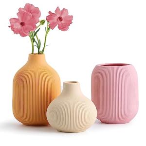 Ceramic Vase for Decor,Small Boho Vases Set for Home,Modern Minimalist Farmhouse Decoration,Decorative Bud Vases for Shelf Decor,Table, Bookshelf, Mantel and Entryway(Pink+Light Yellow+Orange)