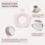 Hanaomaoyi White Ceramic Donut Vase Set of 2, Hollow Matte Pampas Flower Vases for Boho Home Wedding Party Room Dinner Table Shelf Decor.（White）