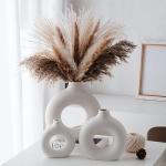 Hanaomaoyi White Ceramic Donut Vase Set of 2, Hollow Matte Pampas Flower Vases for Boho Home Wedding Party Room Dinner Table Shelf Decor.（White）