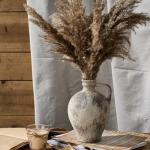 LUKA Ceramic Rustic Farmhouse Vase,8.25 inch Terracotta Vase with Handle,Neutral Clay Pot Vases Decorative Vase for Living Room,Table,Shelf Decor(Brown,M)
