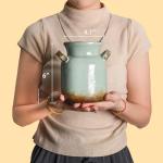 Quoowiit Ceramic Rustic Farmhouse Vase, Distressed Decorative Flower Vases for Home Decor, Ideal Shelf Decor, Green Boho Vase for Living Room Bedroom Kitchen Office Centerpiece Table Decorations