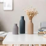 Modern Ceramic Vases Set of 3, Black Ribbed Decorative Vases, Shelf Table Centerpiece for Home Decor (Black Mix)