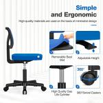Sweetcrispy Office Computer Desk Chair, Ergonomic Low-Back Mesh Rolling Work Swivel Chairs with Wheels, Armless Comfortable Seat Lumbar Support for Home, Bedroom, Study, Student, Adults, Blue