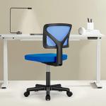 Sweetcrispy Office Computer Desk Chair, Ergonomic Low-Back Mesh Rolling Work Swivel Chairs with Wheels, Armless Comfortable Seat Lumbar Support for Home, Bedroom, Study, Student, Adults, Blue