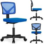 Sweetcrispy Office Computer Desk Chair, Ergonomic Low-Back Mesh Rolling Work Swivel Chairs with Wheels, Armless Comfortable Seat Lumbar Support for Home, Bedroom, Study, Student, Adults, Blue