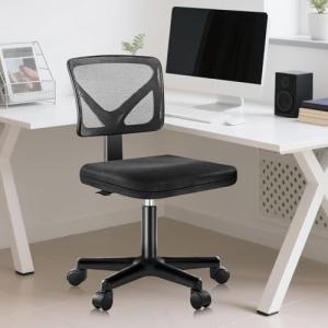 DUMOS Armless Desk Chairs with Wheels, Ergonomic Adjustable Home Office Swivel Rolling Task Chair No Arms, Comfy Mesh Mid Back Computer Work Vanity Desk Seat for Small Spaces, Black