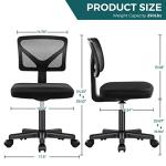 DUMOS Armless Desk Chairs with Wheels, Ergonomic Adjustable Home Office Swivel Rolling Task Chair No Arms, Comfy Mesh Mid Back Computer Work Vanity Desk Seat for Small Spaces, Black