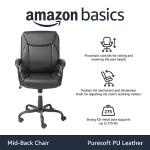 Amazon Basics Classic Puresoft PU Padded Mid-Back Height Adjustable Office Computer Desk Chair with Armrest, 26"D x 23.75"W x 42"H, Black