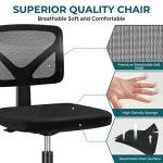 DUMOS Armless Desk Chairs with Wheels, Ergonomic Adjustable Home Office Swivel Rolling Task Chair No Arms, Comfy Mesh Mid Back Computer Work Vanity Desk Seat for Small Spaces, Black