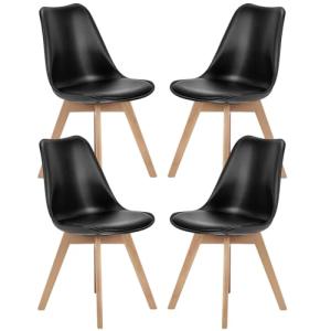 Sweetcrispy Dining Chairs Set of 4, Kitchen Room PU Leather Mid Century Modern Chairs, Upholstered Dining Chair with Wood Legs for Home Kitchen, Black