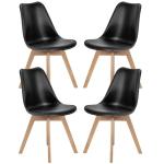 Sweetcrispy Dining Chairs Set of 4, Kitchen Room PU Leather Mid Century Modern Chairs, Upholstered Dining Chair with Wood Legs for Home Kitchen, Black