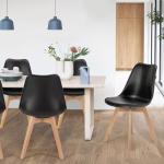Sweetcrispy Dining Chairs Set of 4, Kitchen Room PU Leather Mid Century Modern Chairs, Upholstered Dining Chair with Wood Legs for Home Kitchen, Black