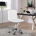 Yaheetech Adjustable Task Chair PU Leather Low Back Ribbed Armless Swivel White Desk Chair Office Chair Wheels