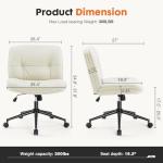 Sweetcrispy Criss Cross Armless Office Chair - PU Leather Adjustable Swivel Wide Seat with Thick Padding, Ergonomic Rolling Computer Desk Task Chair for Modern Vanity & Makeup with Wheels