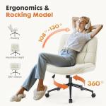 Sweetcrispy Criss Cross Armless Office Chair - PU Leather Adjustable Swivel Wide Seat with Thick Padding, Ergonomic Rolling Computer Desk Task Chair for Modern Vanity & Makeup with Wheels