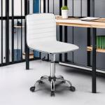 Yaheetech Adjustable Task Chair PU Leather Low Back Ribbed Armless Swivel White Desk Chair Office Chair Wheels